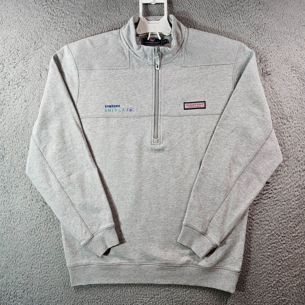 Vineyard Vines Sweater Men Medium 1/2 Zip Pullover Cotton Light Gray‎
